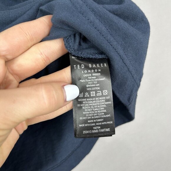 Ted Baker Mens T-Shirt 3 Blue Famtime Multi Pocket Crewneck Basic Travel Lounge - Picture 5 of 10